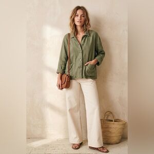 FLAX Moss Green Linen Button-Down Shirt | Relaxed Lagenlook Tunic Medium